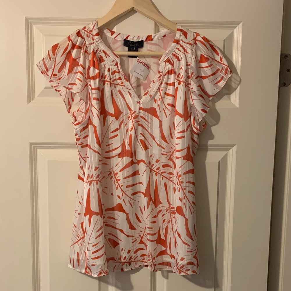 RACHEL Rachel Roy Orange and White Leaf Print Blouse